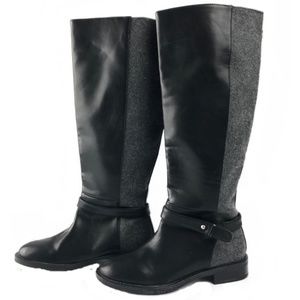 Zara Black Faux Leather Gray Equestrian Boots